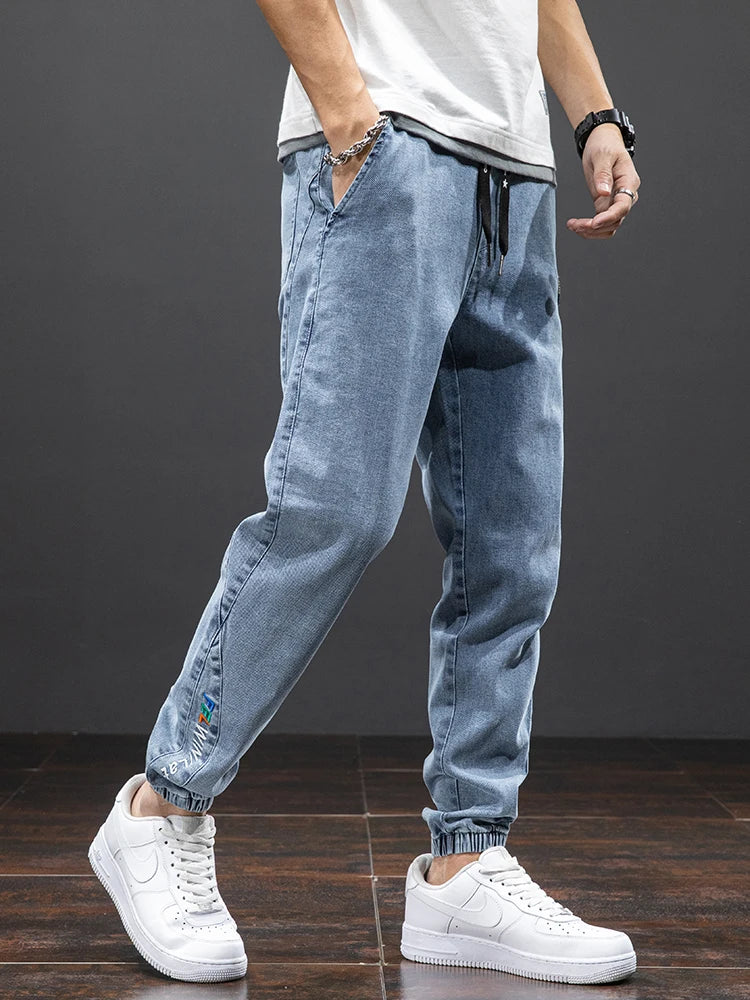 Spring & Summer Black Blue Cargo men Jeans
Streetwear Denim, Jogger Pants, Male Baggy Harem Jean