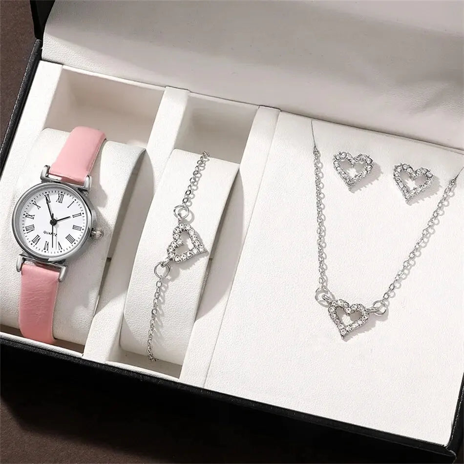 Round Dial Classic Ladies Watches 
 Simple Clock with Jewelry Set