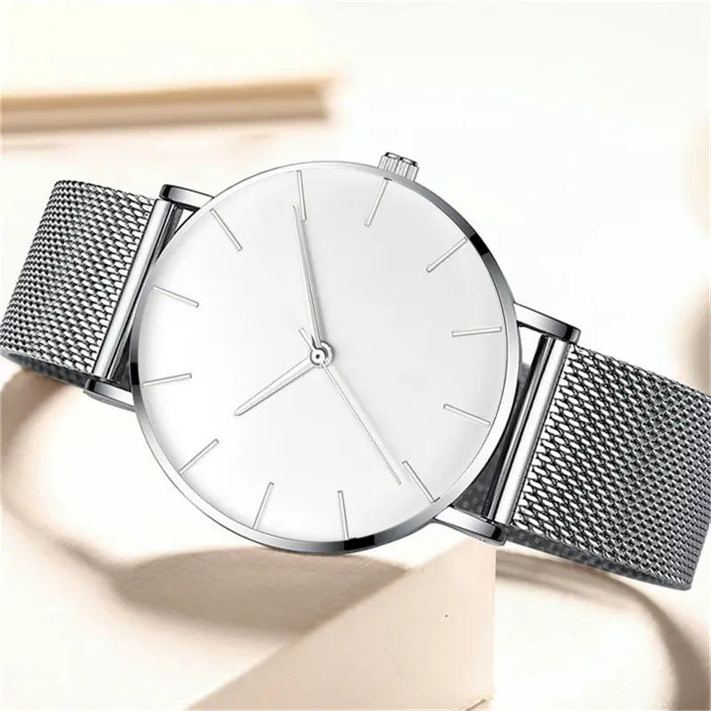 Luxury Minimalist Ultra Thin Watches 
Simple Men Business Stainless Steel, Mesh Belt 
Quartz Casual Watch