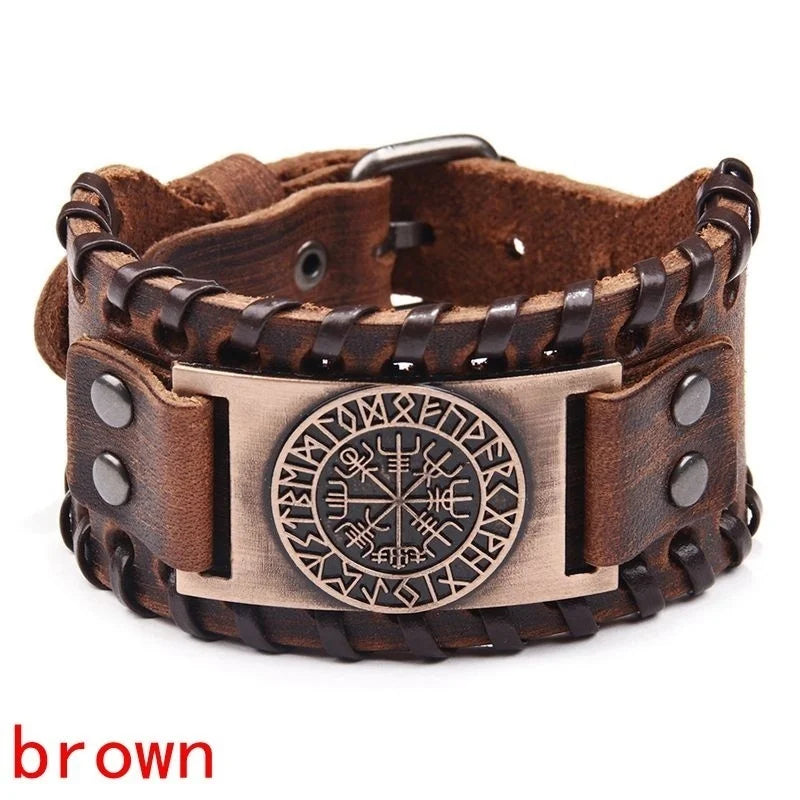 New Retro Wide Leather Pirate Compass Bracelet for Men 
Bracelet, Celtic Viking Jewelry