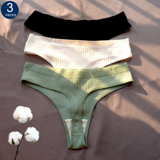 3 Pcs Seamless, Ribbed Cotton Underwear