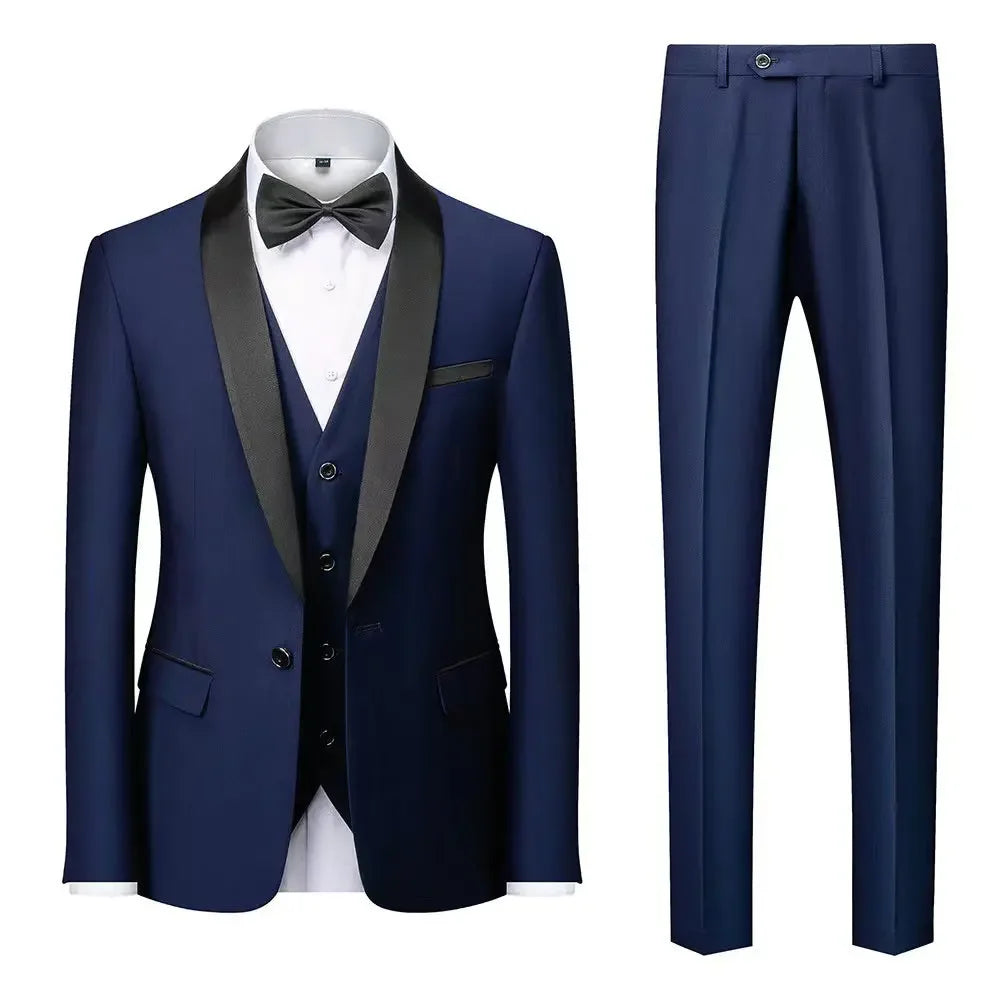 High Quality Men Suit, 3 Pieces Set  
Elegant Blazers Shawl Collar