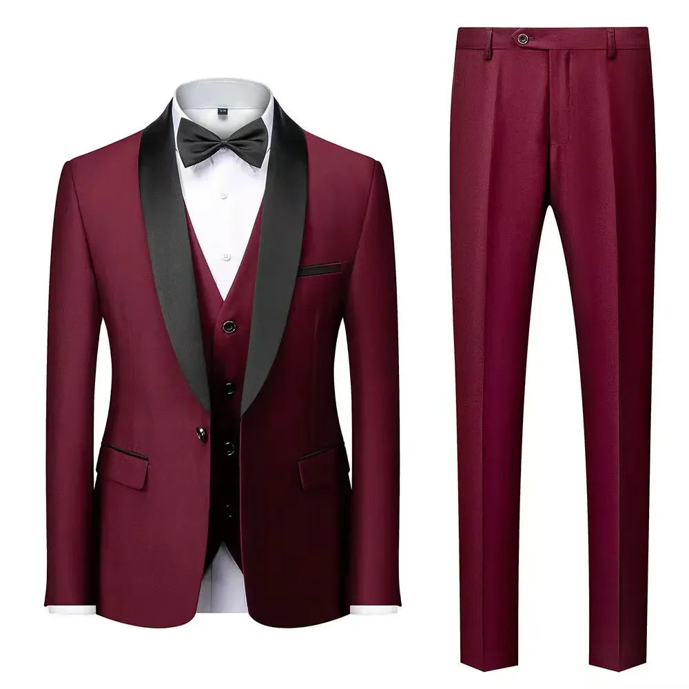 High Quality Men Suit, 3 Pieces Set  
Elegant Blazers Shawl Collar