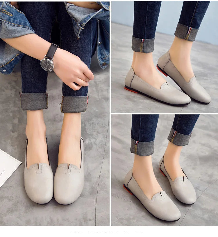 Women shoes for spring withs genuine leather 
casual sweet women flat shoes