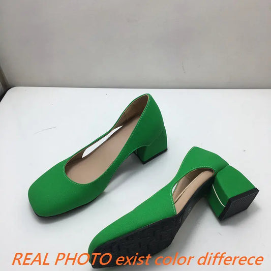 Pumps Square Toe Block Heel 5.5cm 
Slip On Solid Concise Female Shoes