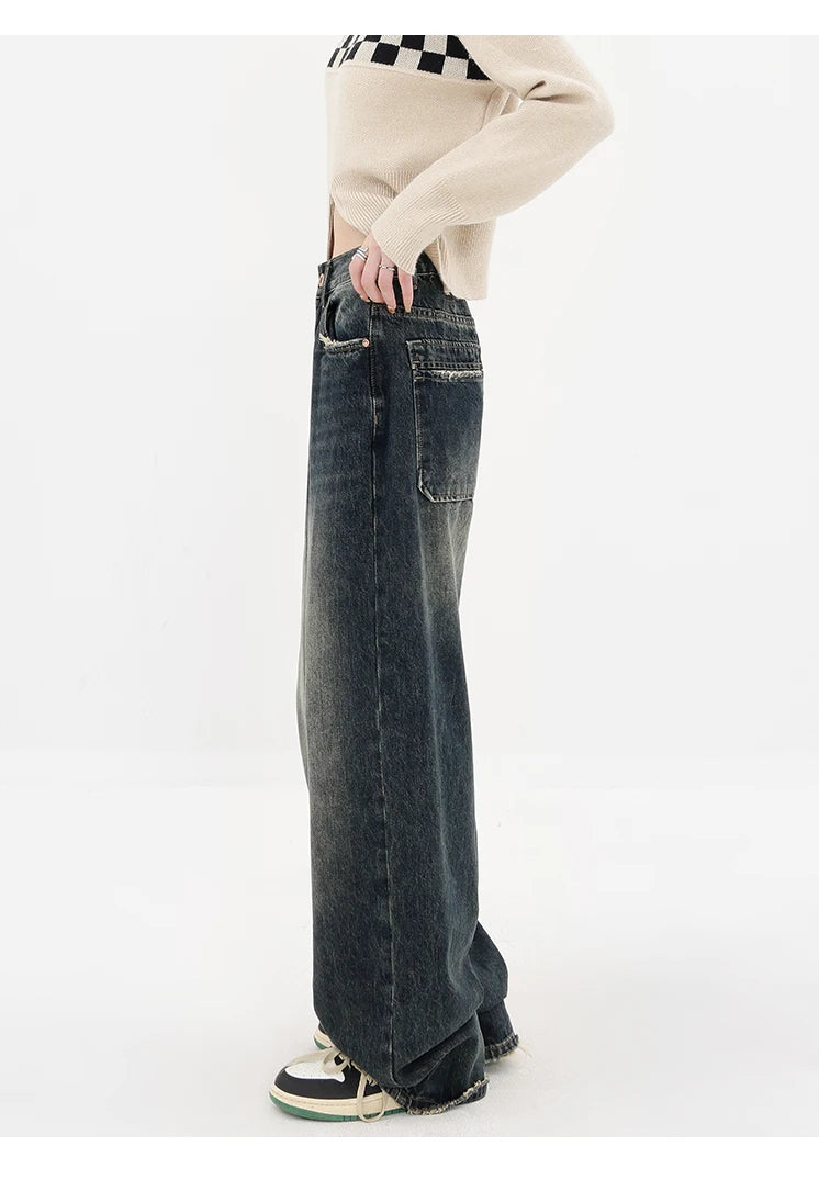 Streetwear Retro Autumn Women High Waist Jeans