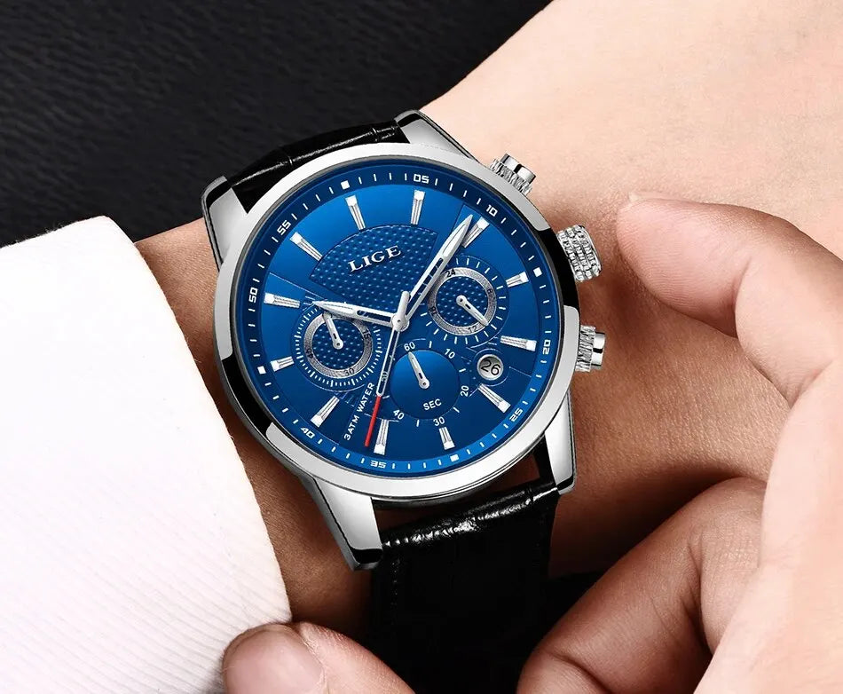 Men Luxury Casual Leather Quartz Men Watch 
Man Business Clock, Waterproof with Date Chronograph