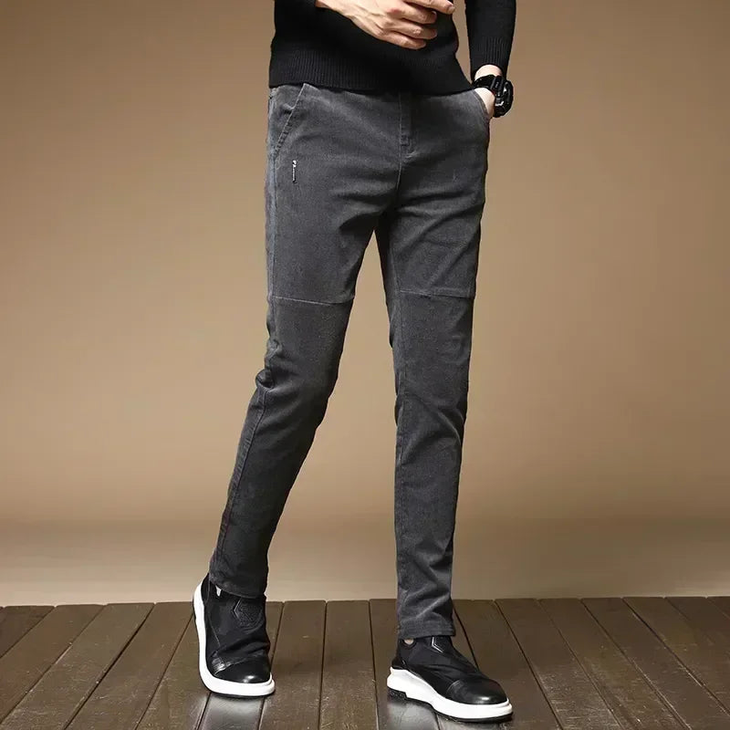 New Winter Fleece Warm Corduroy men Pants
Business Fashion Slim Fit Stretch Thicken Gray & Green Fluff Casual male Trouser