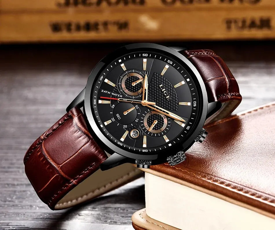 Men Luxury Casual Leather Quartz Men Watch 
Man Business Clock, Waterproof with Date Chronograph