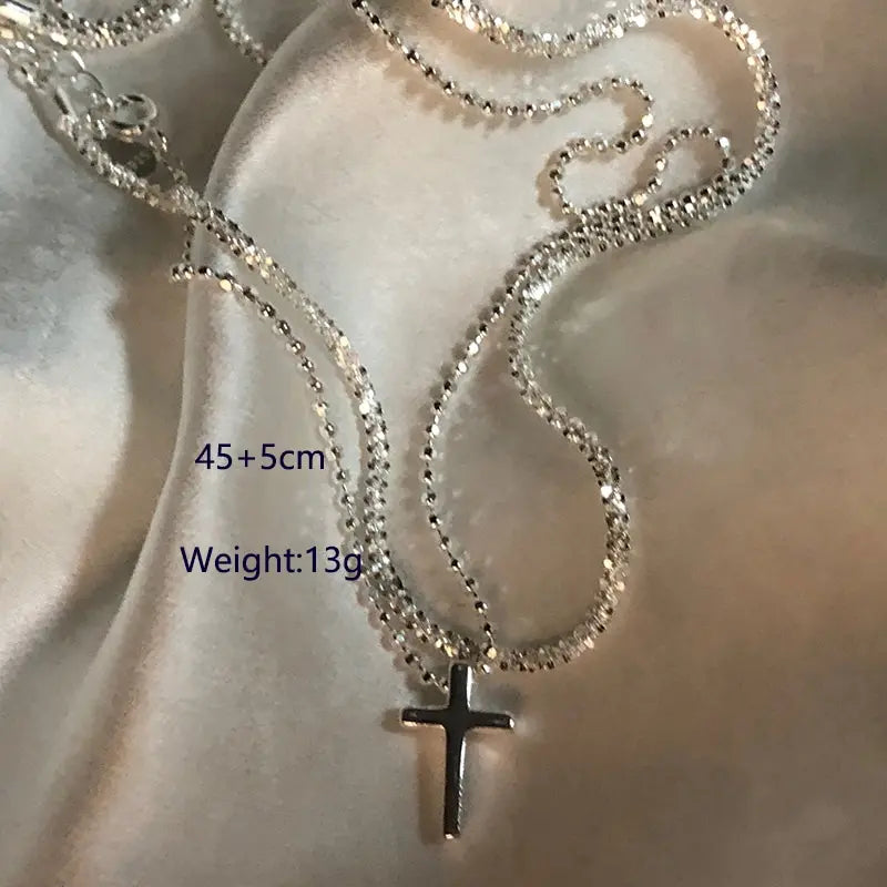 Popular Trendy Silver-Color Cross Sparkling Clavicle Chain Choker Necklace