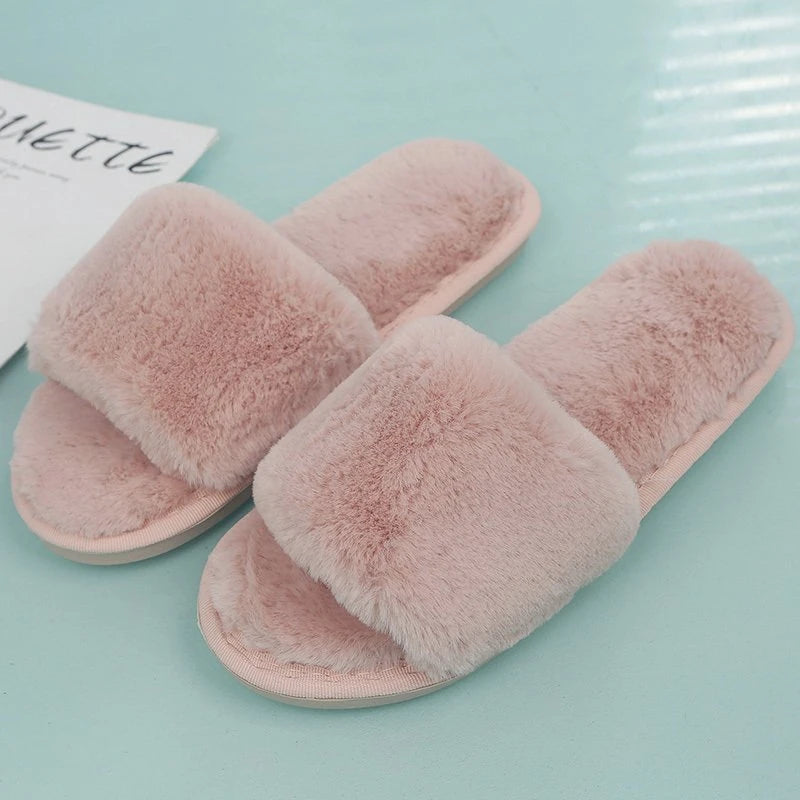 Winter Slippers Women's Fashion Cross Fluffy Leather Slippers
Home Slide Platform Flat Indoor Women's Shoes