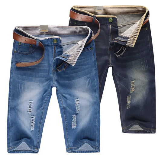 Summer Men Personalized Washable Perforated Denim Pants