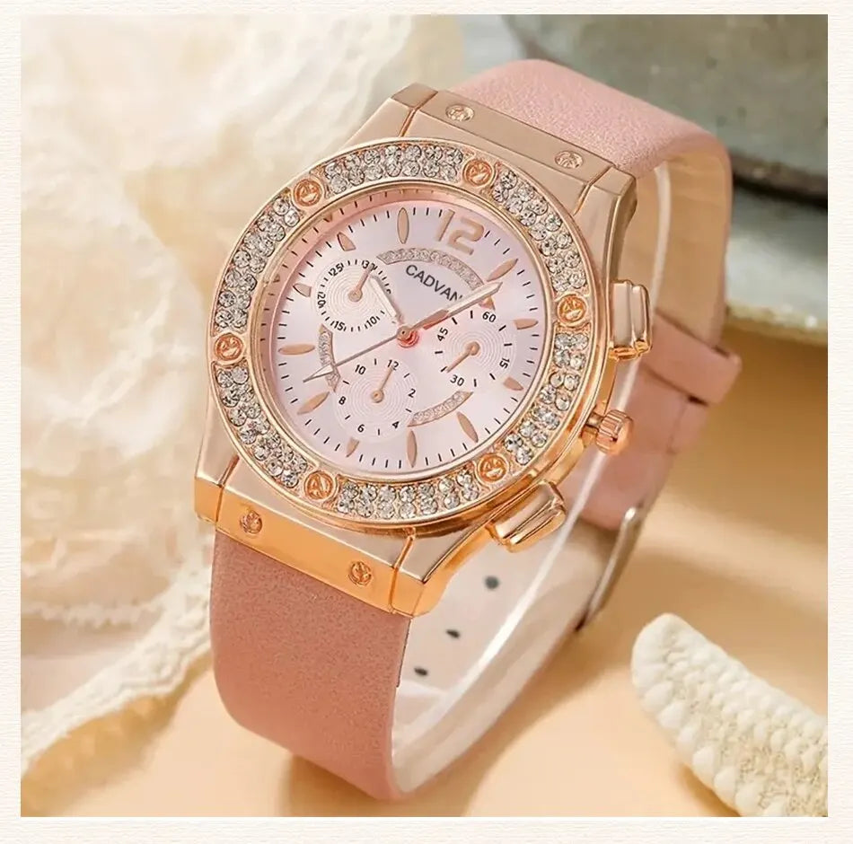 Set Luxury Rhinestone Women Fashion Elegant Wristwatch Quartz Watch