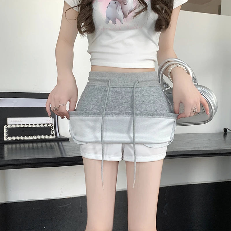 Drawstring Mini Skirt with High Waist