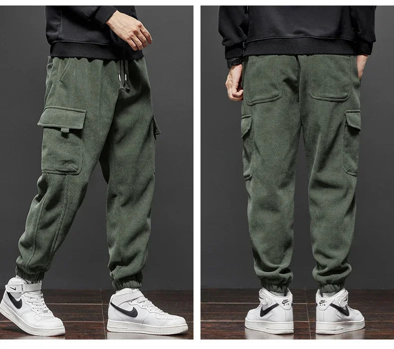 New Men's Fleece Corduroy Cargo Harem Pants