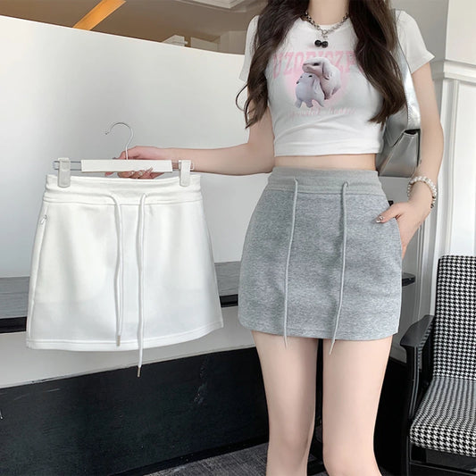 Drawstring Mini Skirt with High Waist