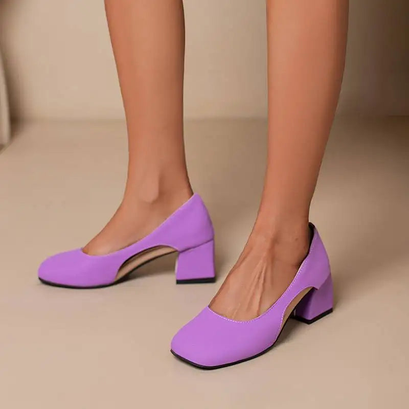 Pumps Square Toe Block Heel 5.5cm 
Slip On Solid Concise Female Shoes