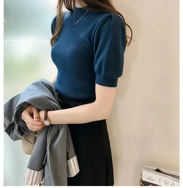 Women's Half Turtleneck Knitted Blouse