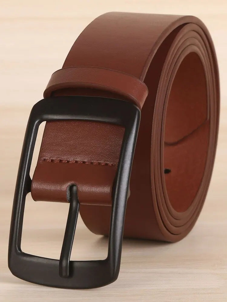 Classic Pu Leather Belt with Prong Buckle Dress Belt for Men