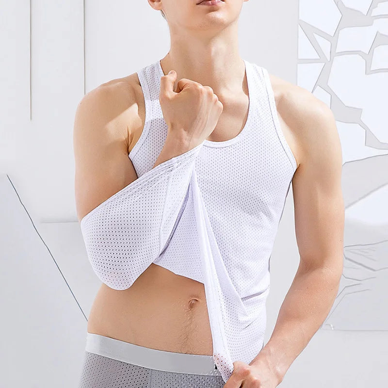 New Men Mesh Vest Ice Silk, Quick-drying Bodybuilding Tank tops 
Fitness Muscle Sleeveless 
Narrow Vest Fitness Casual Sport Tops