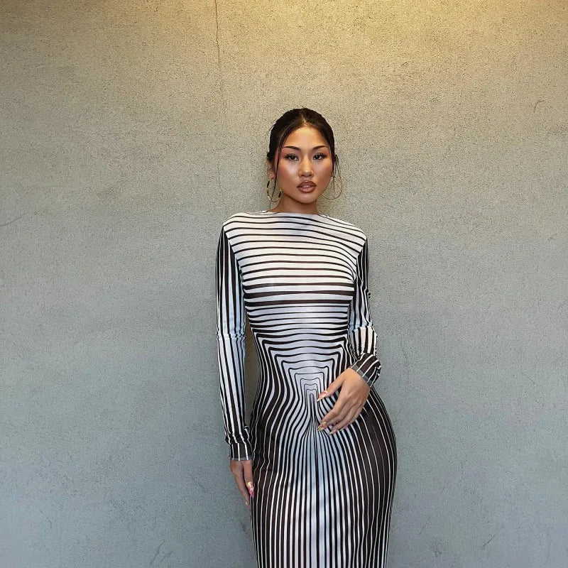 Stripe Printing Elegant Dresses