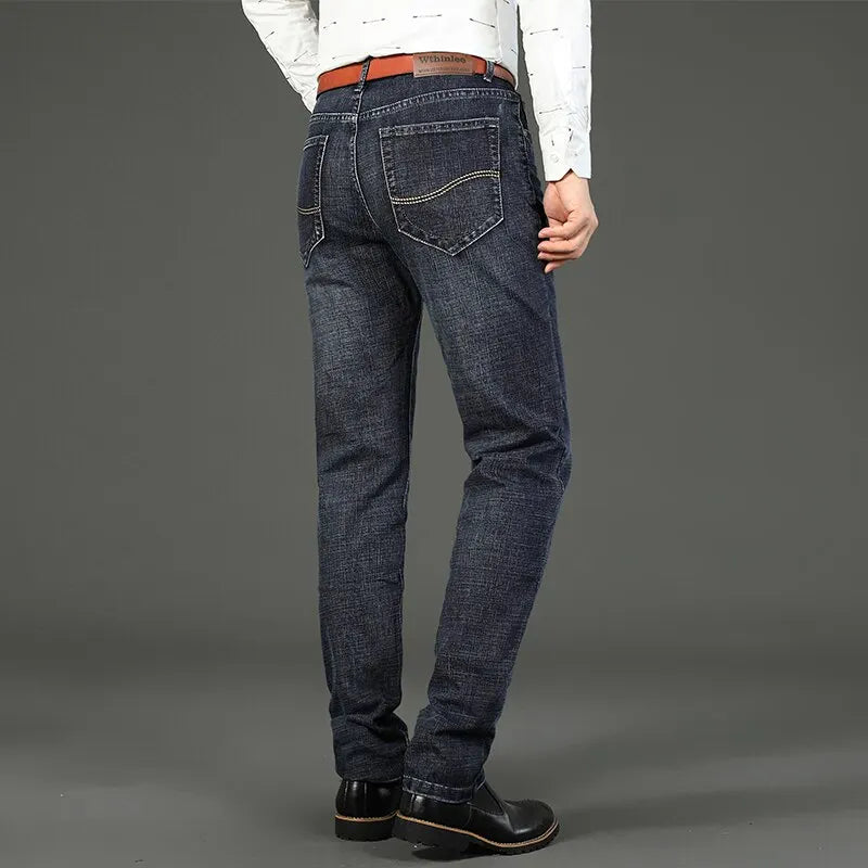 Business Men Jeans, Casual Straight Stretch 
Classic Blue Work Denim