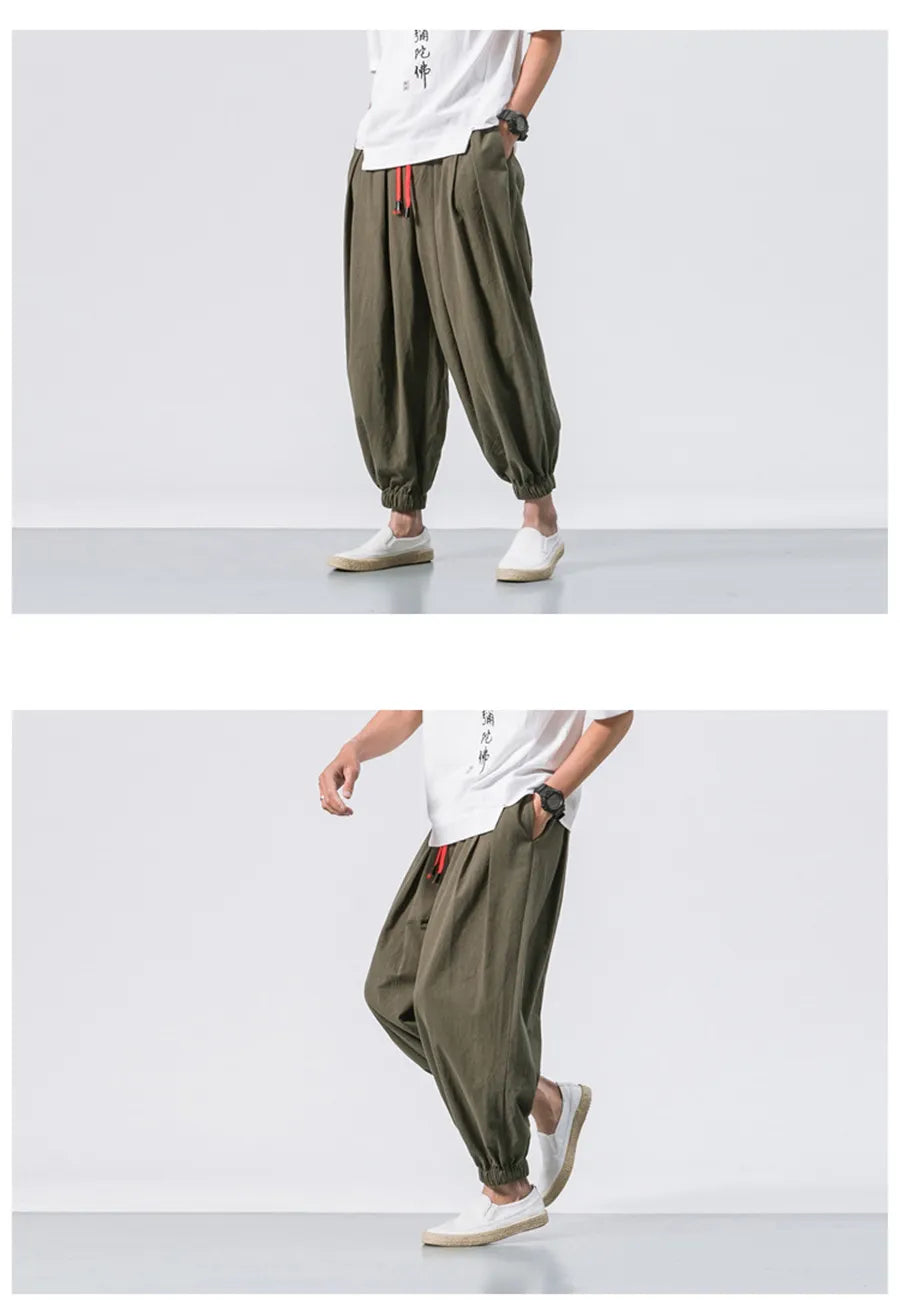 New Oversize Men Loose Harem Pants 
Autumn Linen Overweight Sweatpants