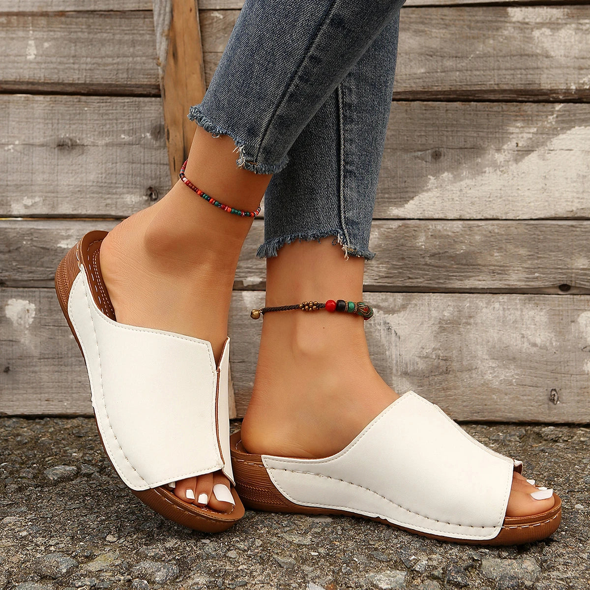 New Open Toe Wedge Sandals White Summer Fashion Breathable 
Comfortable Sandals