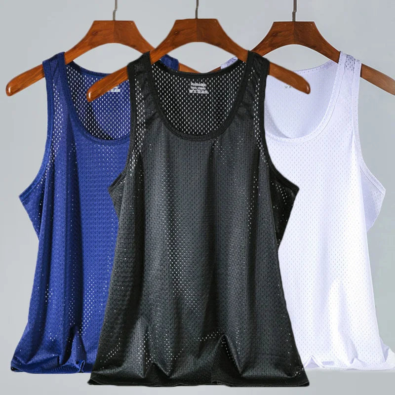 New Men Mesh Vest Ice Silk, Quick-drying Bodybuilding Tank tops 
Fitness Muscle Sleeveless 
Narrow Vest Fitness Casual Sport Tops