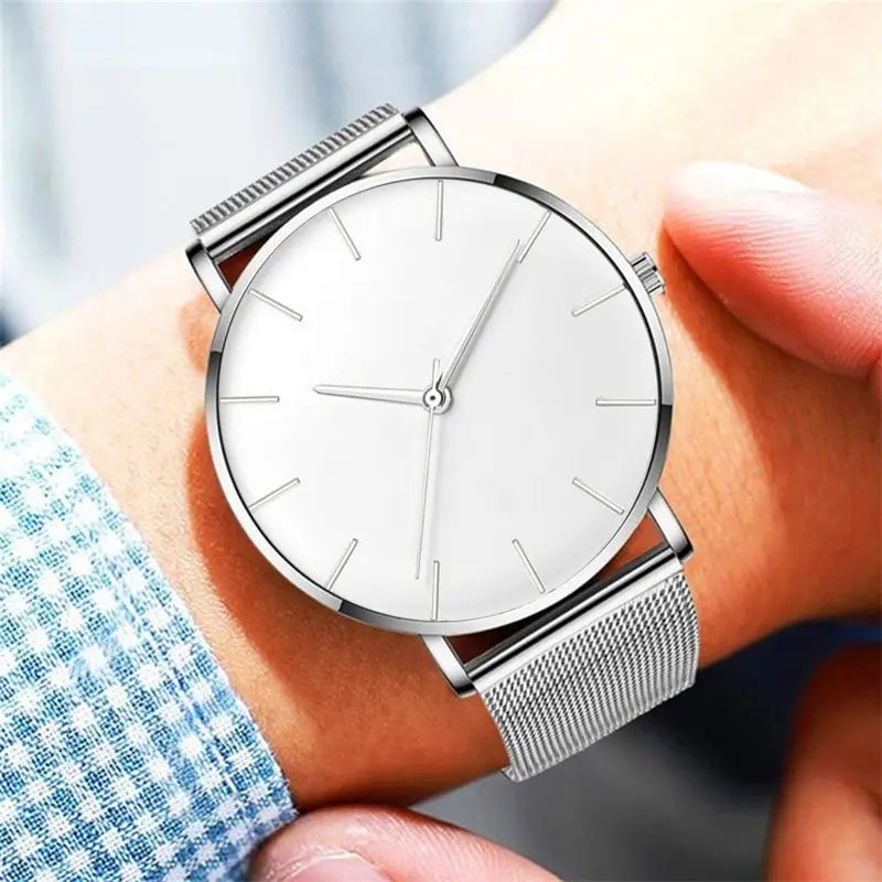 Luxury Minimalist Ultra Thin Watches 
Simple Men Business Stainless Steel, Mesh Belt 
Quartz Casual Watch