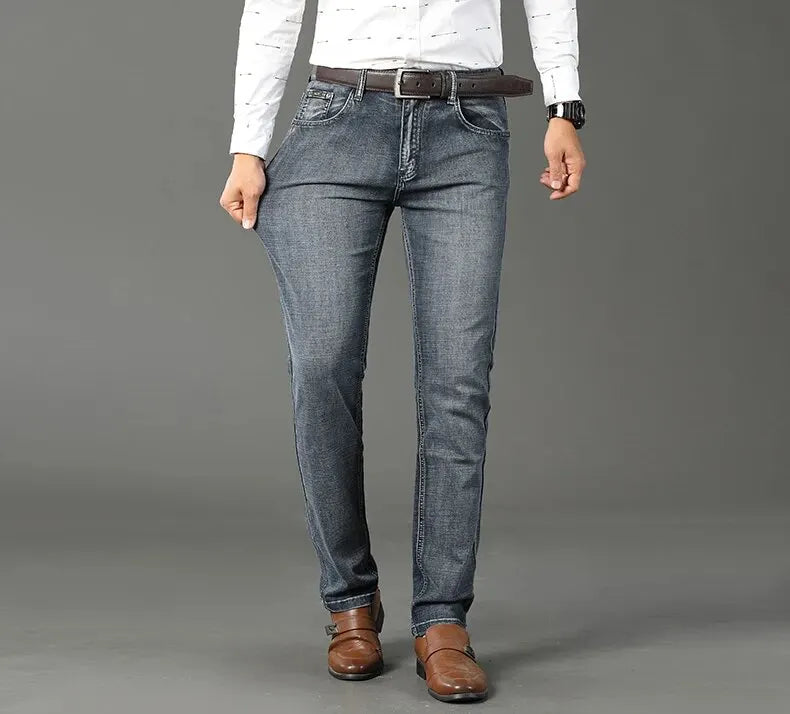 Business Men Jeans, Casual Straight Stretch 
Classic Blue Work Denim