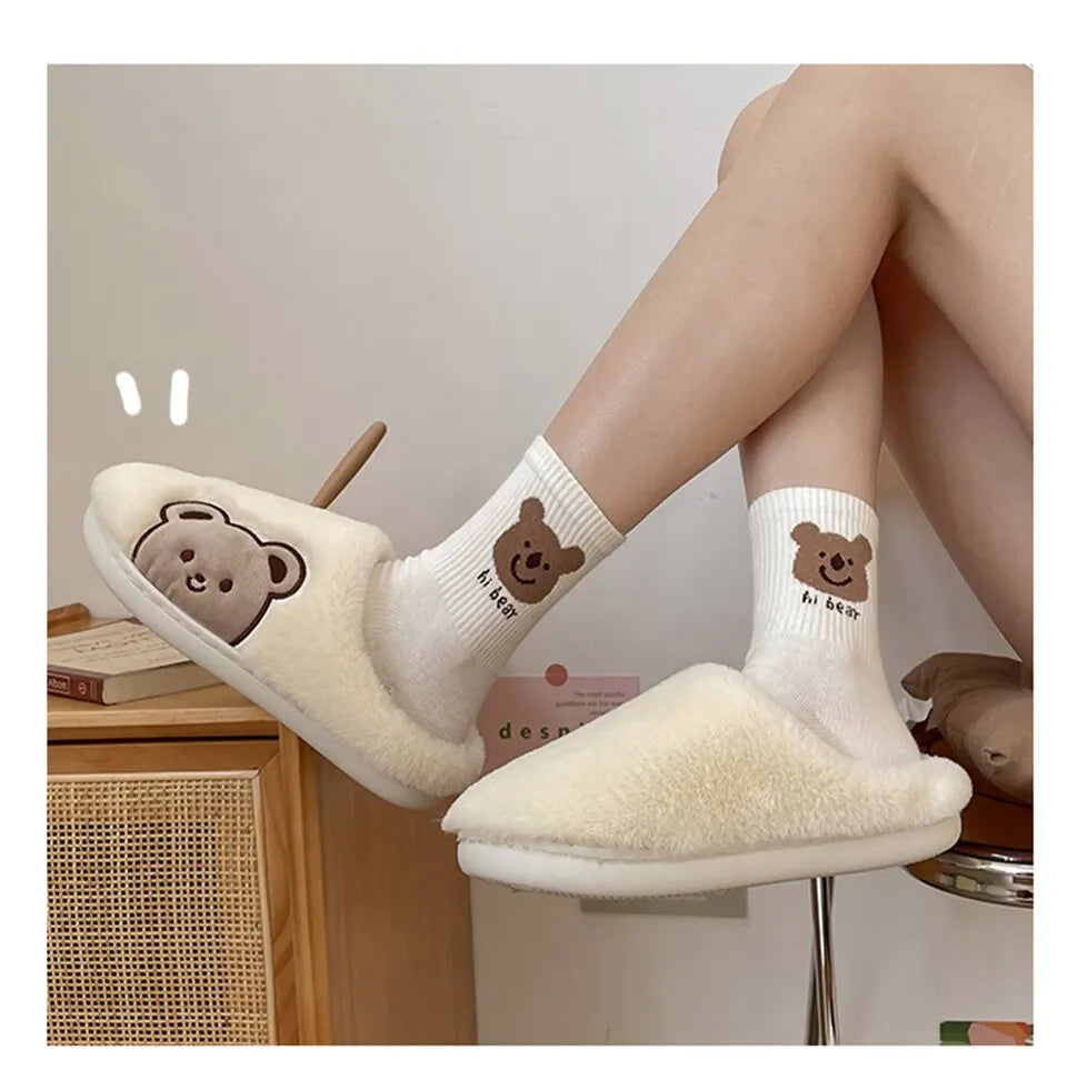 Cute Animal Fur Slipper For Women
Winter Warm Slippers Cartoon Teddy Bear House Shoes