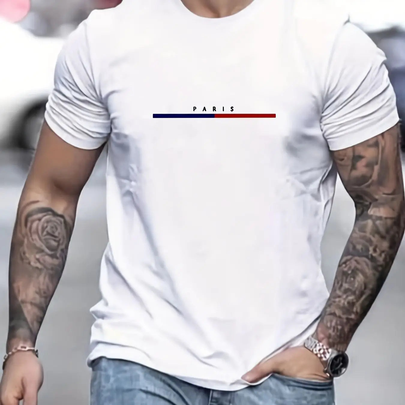 Men 100% Cotton Paris Short Sleeve T-shirt