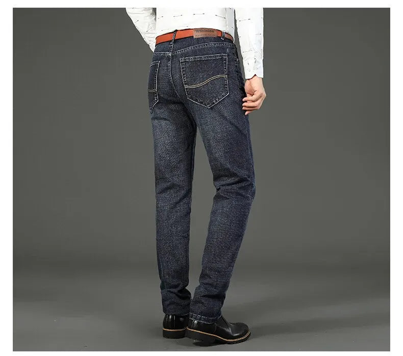 Business Men Jeans, Casual Straight Stretch 
Classic Blue Work Denim