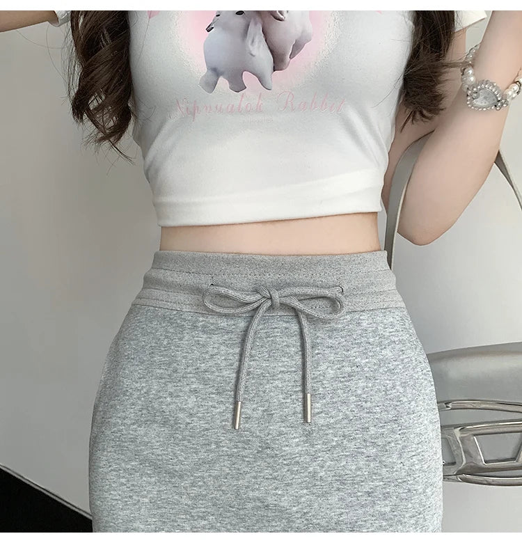 Drawstring Mini Skirt with High Waist