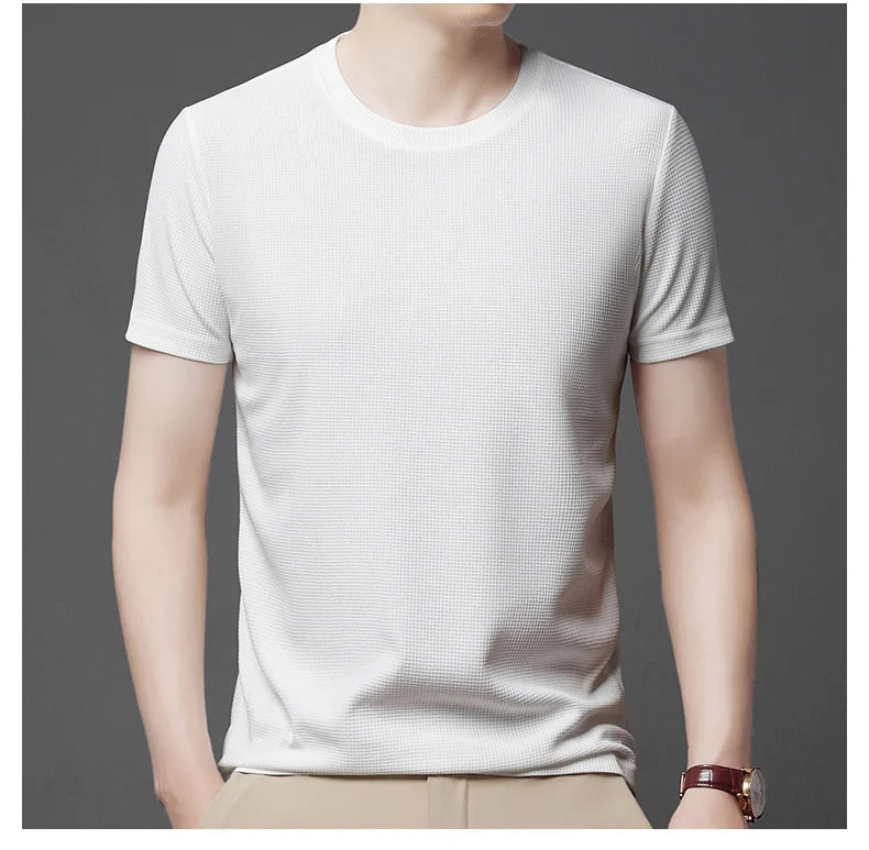 New Summer Waffle Round Neck Short Sleeved T-shirt for Men's