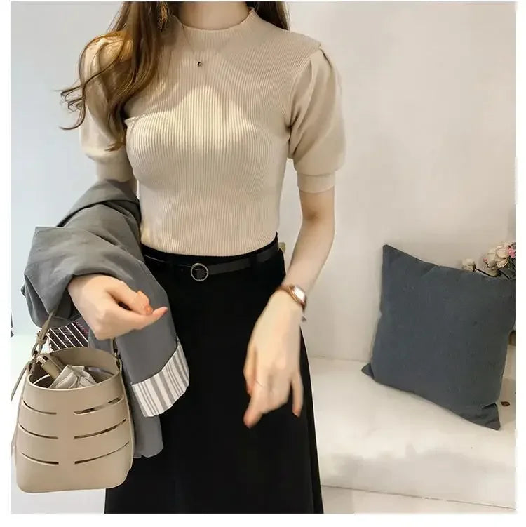 Women's Half Turtleneck Knitted Blouse