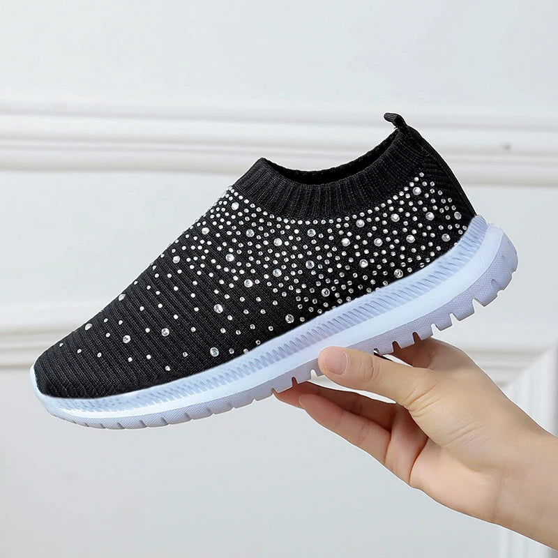 Crystal Breathable Mesh Sneaker Shoes for Women 
Comfortable Soft Bottom Flats