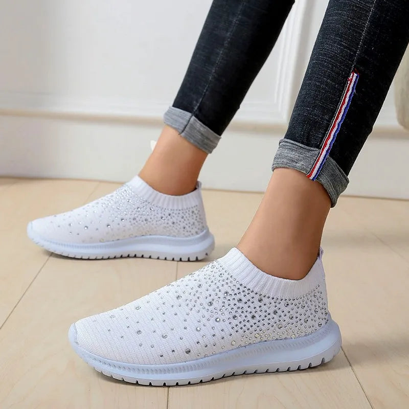 Crystal Breathable Mesh Sneaker Shoes for Women 
Comfortable Soft Bottom Flats