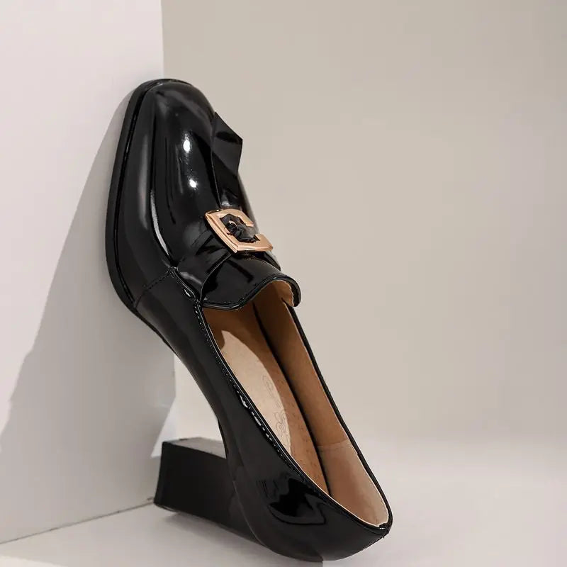 Women Pumps Square Toe, Block Heel
easy Slip-on with Shallow Metal Decoration