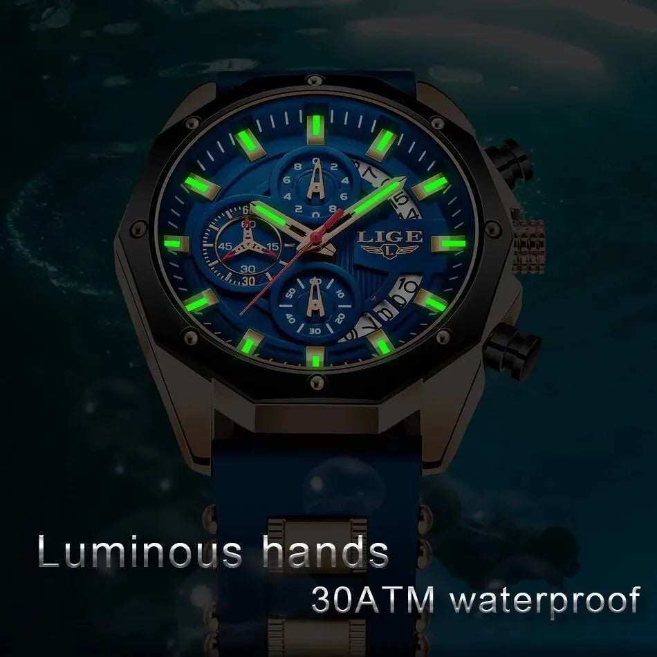 Fashion Men Watches 
Luxury Silicone Sport Watch for Men, Quartz Date Clock, Waterproof