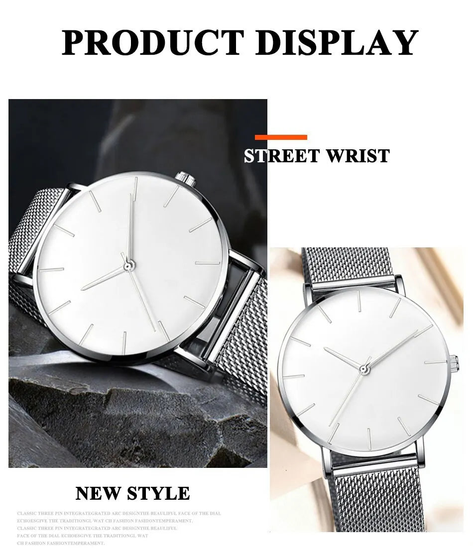 Luxury Minimalist Ultra Thin Watches 
Simple Men Business Stainless Steel, Mesh Belt 
Quartz Casual Watch