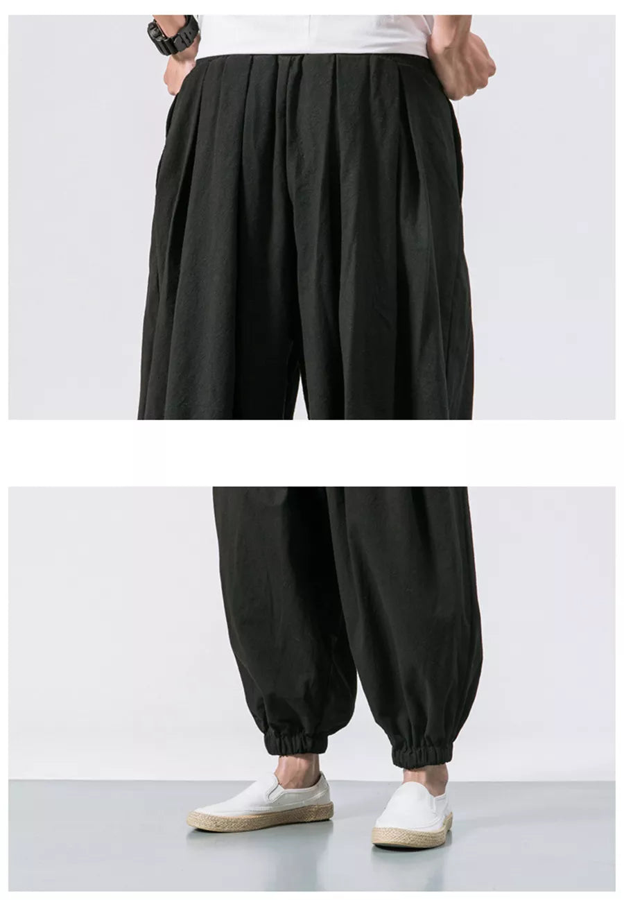 New Oversize Men Loose Harem Pants 
Autumn Linen Overweight Sweatpants