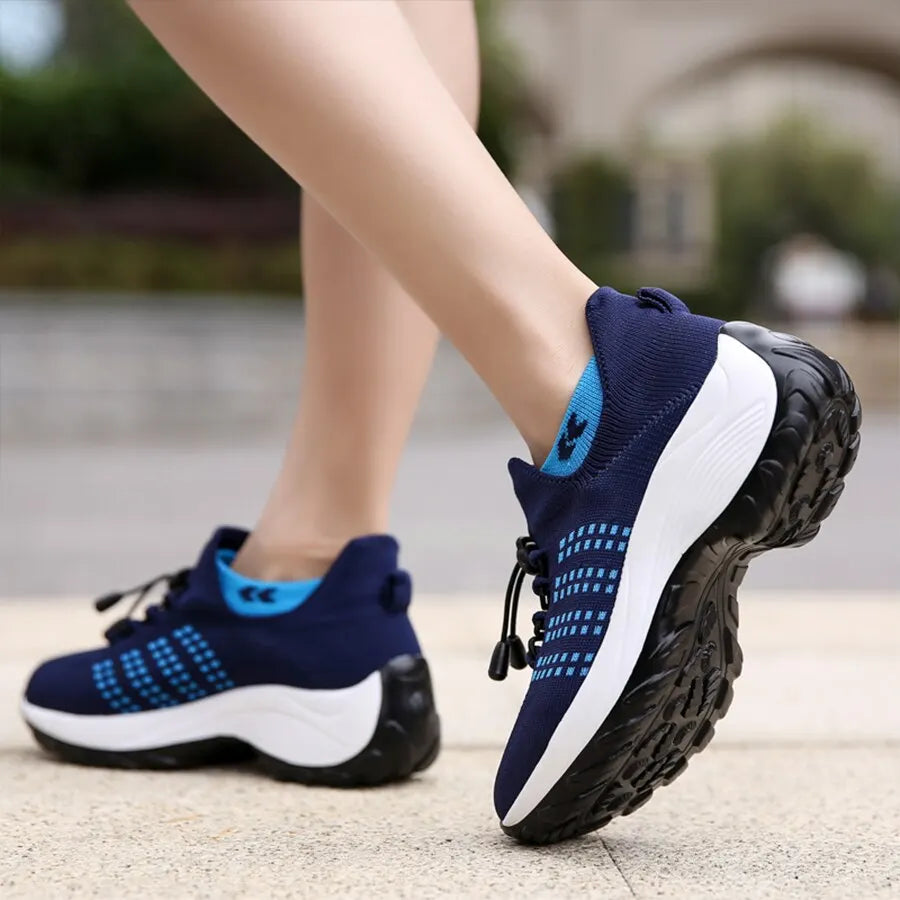 Women Fashion Sneaker for Walking, Fitness, Sport 
Chunky Platform Height Increasing Breathable Loafers Elastic Lady Trainers