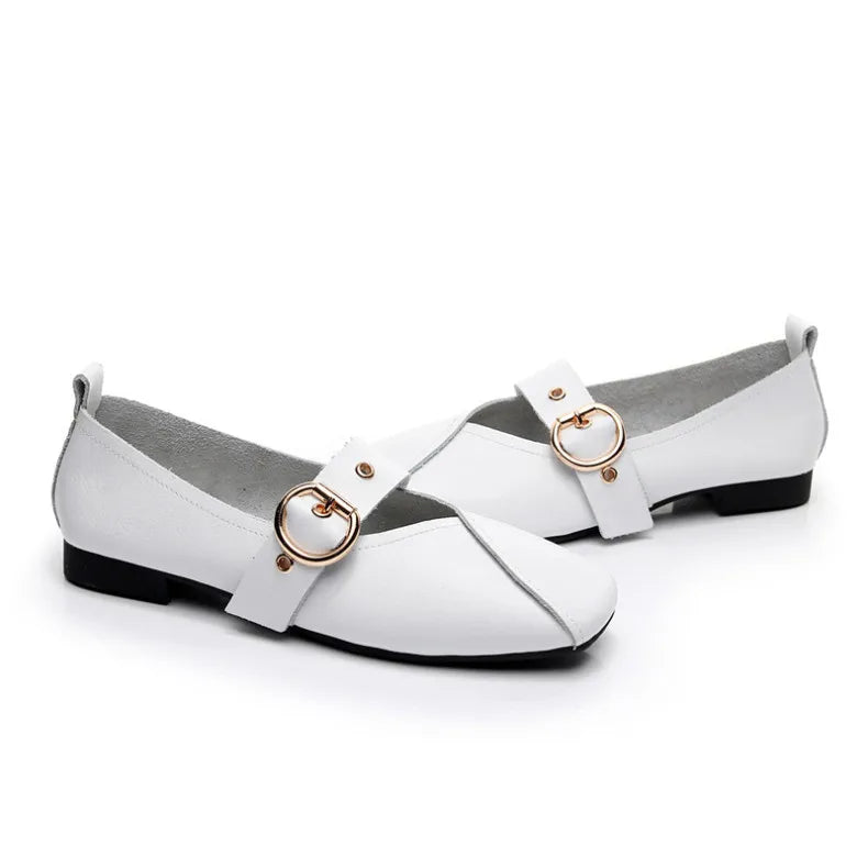 Ladies Spring Shoes, Genuine Leather 
Mother Flat Shoes, Casual & Comfortable Women Shoes