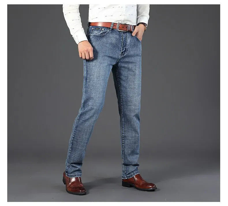 Business Men Jeans, Casual Straight Stretch 
Classic Blue Work Denim