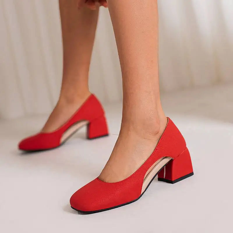 Pumps Square Toe Block Heel 5.5cm 
Slip On Solid Concise Female Shoes