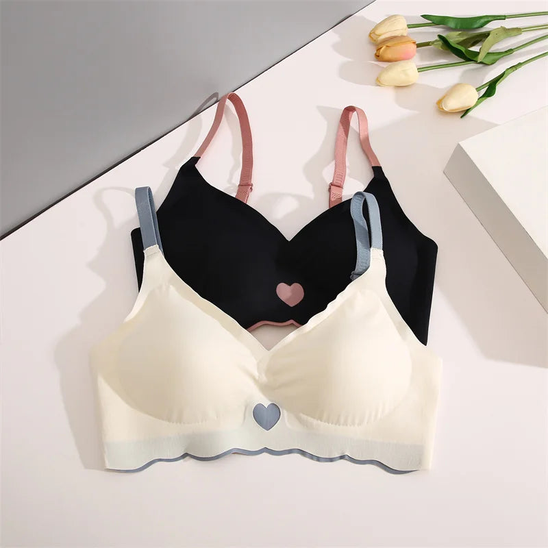 Sexy Push Up Bras with Love Heart Pattern 
Brassiere Deep V Neck Cute Underwear