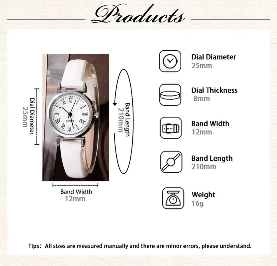 Round Dial Classic Ladies Watches 
 Simple Clock with Jewelry Set