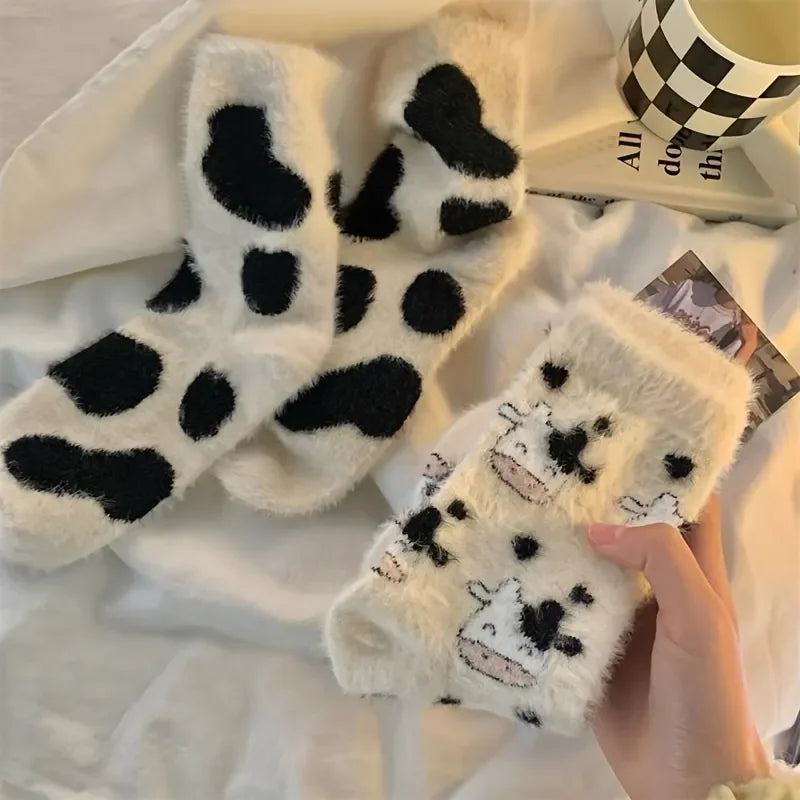 2 Pairs Cute Cow Spots Print Socks
Thickened & Warm Coral Fleece Socks